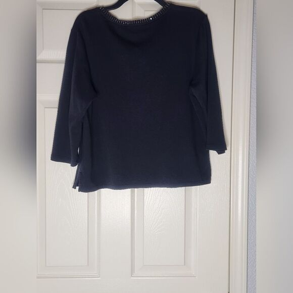 Draper's& Dimon's Pl Black 100% PIMA COTTON 3/4SL Rhinestones Women Top Sweater - Picture 6 of 6